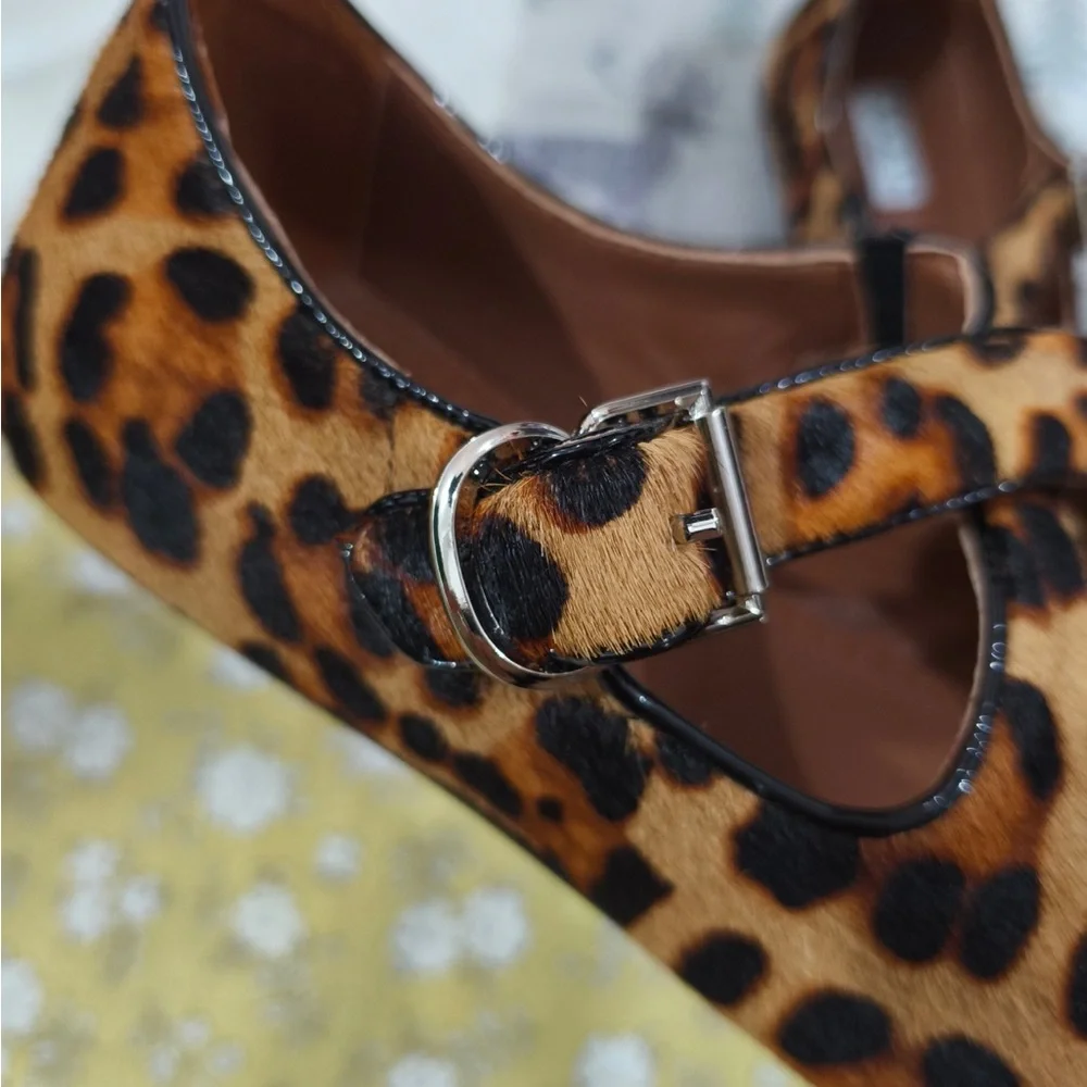 Alaia Leopard-Print Mary Jane Flats in Brown and Black